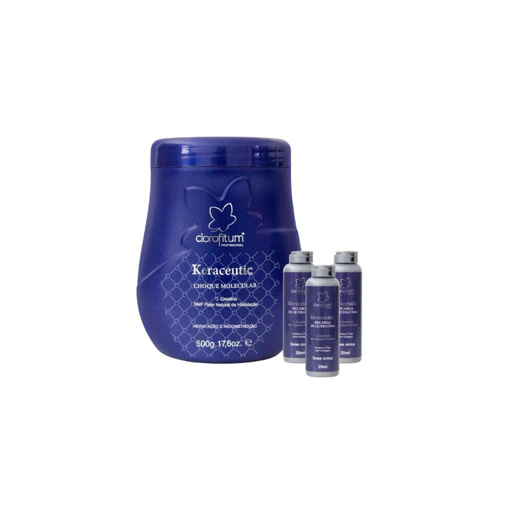 Kit Máscara Keraceutic 500g + 03 Recargas de Queratina 20ml Cabelos Fracos Opacos e Quebradiços