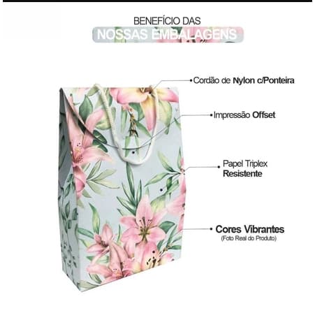 SACOLA BOLSA PARA PRESENTE FLORAL AZUL