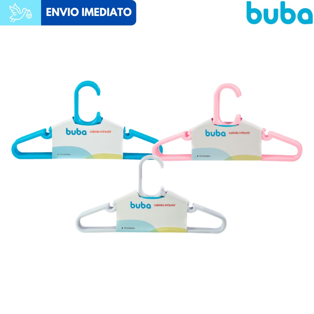 Kit 10 Cabides Infantis de Plástico Buba Rosa Azul Branco Cabide Quarto Bebê