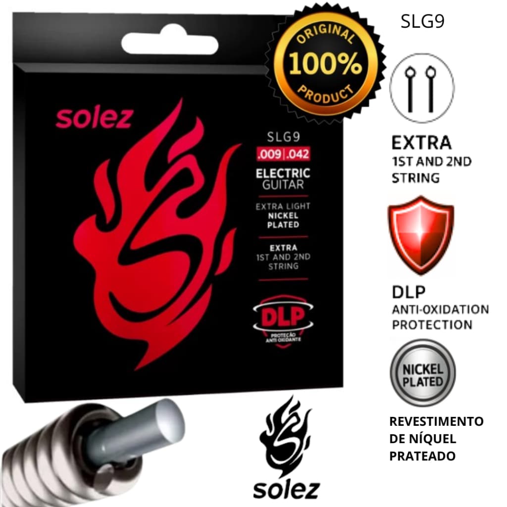 Encordoamento Solez Guitarra 009 DLP SLG9 - 1° e 2° cordas extras