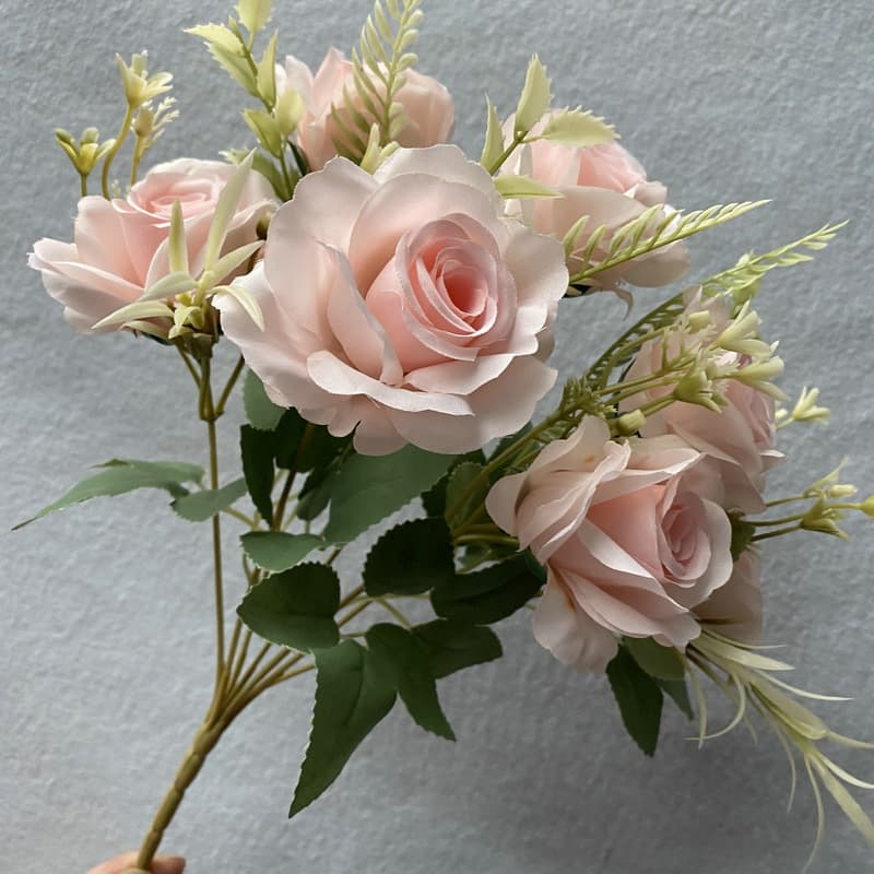 Buquê  Rosa Primavera,  Artificial C/7 Flores 30cm, Casamento, Decoração para Casa ou Festa