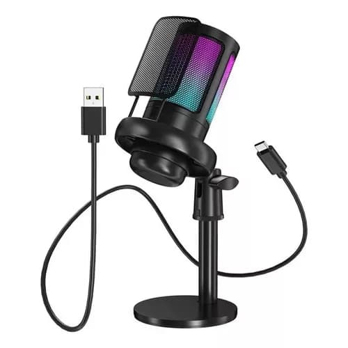 Tomate MT-1060R ME6S Microfone Gamer Condensador Profissional Led Rgb Alta Sensibilidade Preto