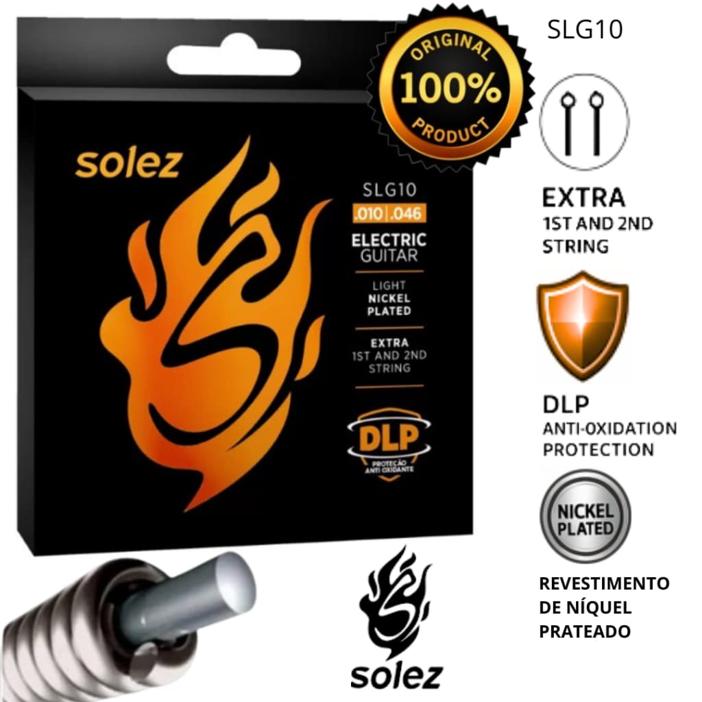 Encordoamento Solez Guitarra 010 DLP SLG10 - 1° e 2° cordas extras