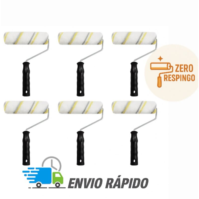 Rolo de Pintura Lã Microfibra Polipop Zero Respingo 15cm (3 ou 6 Unidades)