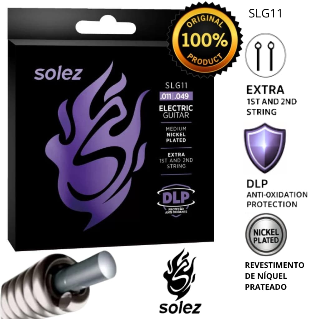 Encordoamento Solez Guitarra 011 DLP SLG11 - 1° e 2° cordas extras