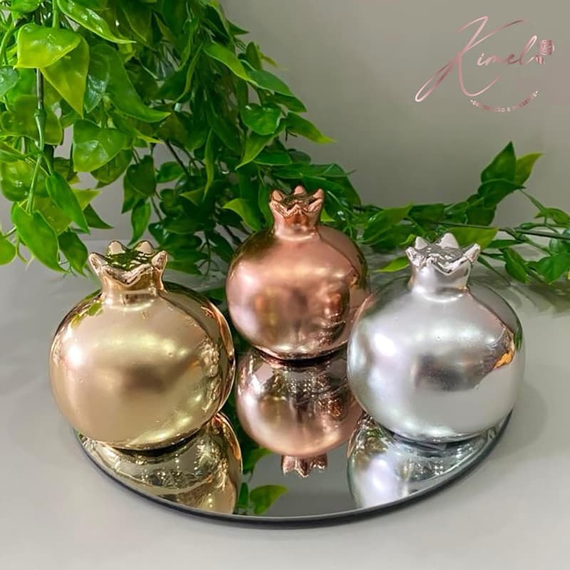 Romã em Porcelana Enfeite Decorativo Prosperidade Abundância Fertilidade Decoração Metalizada Prata Dourado Rose Gold