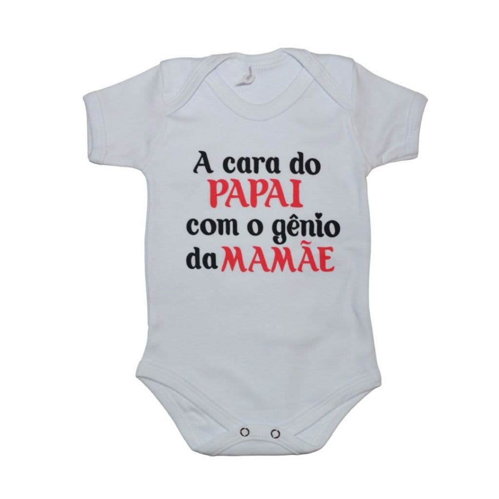 Body bebê a cara o papai e  com o gênio da mamãe