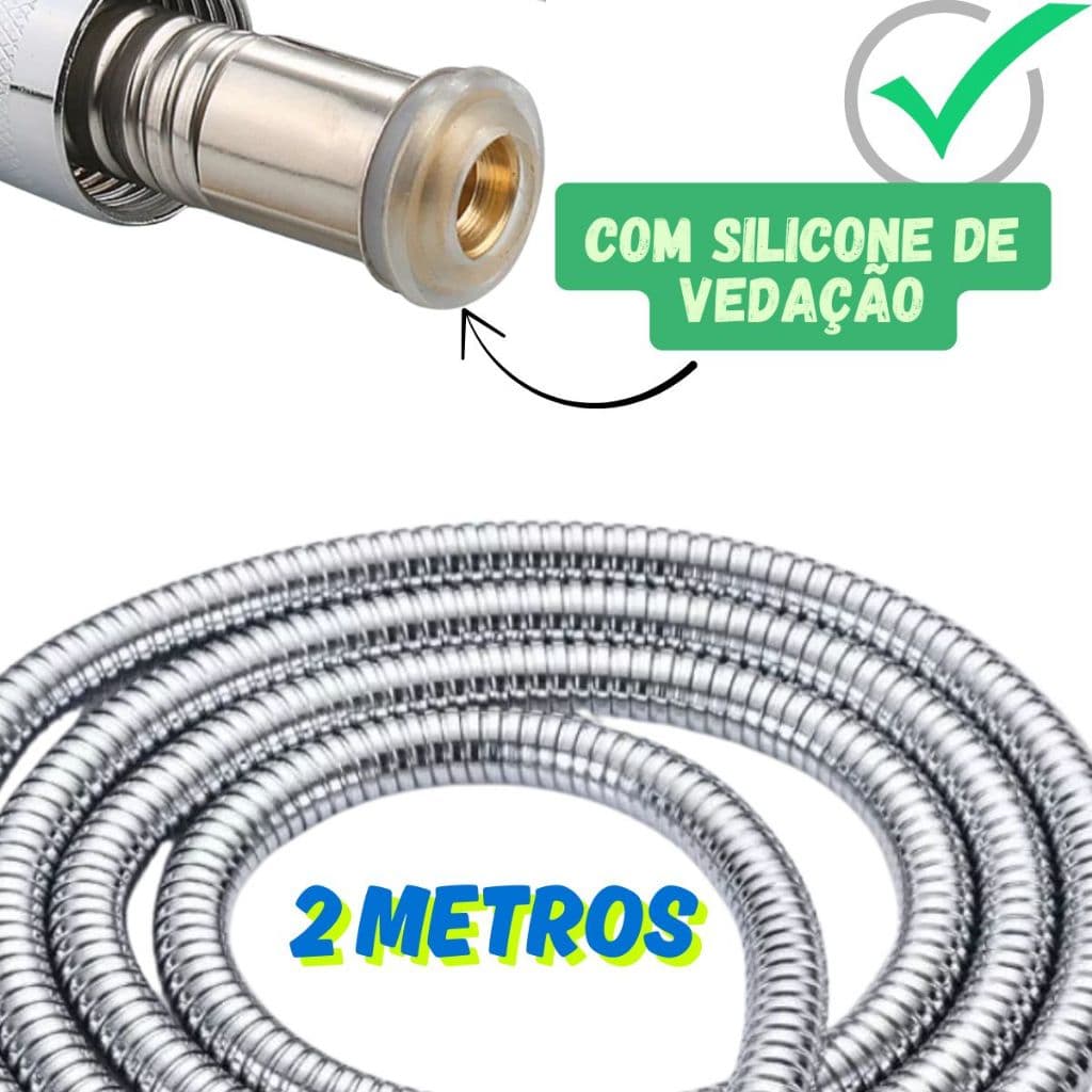 Engate Mangueira 2 Metros Flexível Grande Aço Inox Ducha Higiênica Chuveiro Banheiro