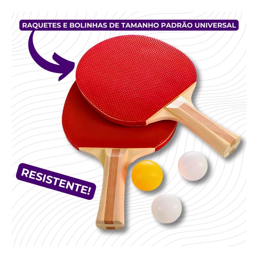 Kit Ping Pong com Rede 2 Raquetes E 3 Bolinhas