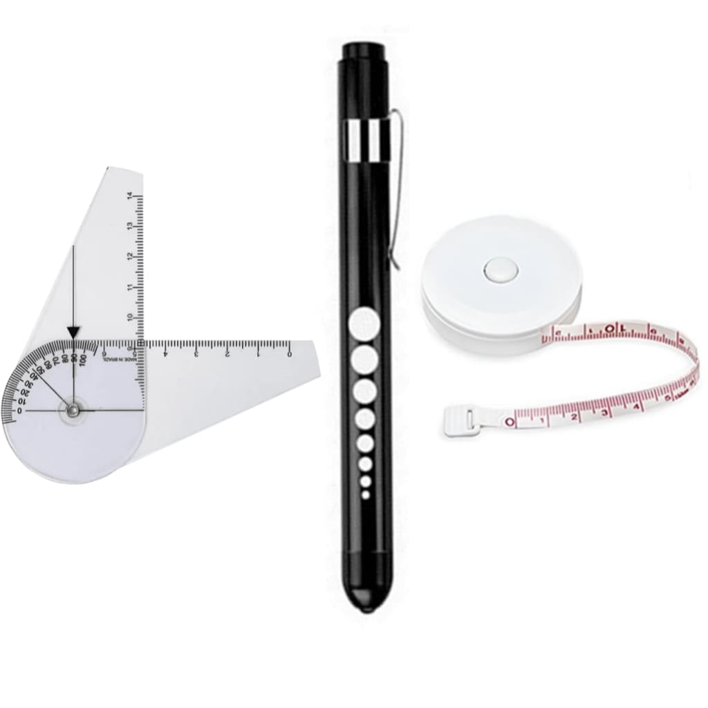 Kit Lanterna Clínica Penlight LED + Goniômetro 14cm + Trena 1,5m | Enfermagem Fisioterapia Saúde