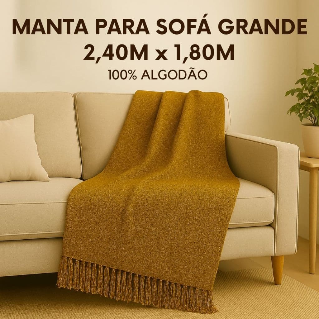 Manta Para Sofá Grande Artesanal Decorativa Casal Algodão Natural  Coberta Franja 2,40x1,80m