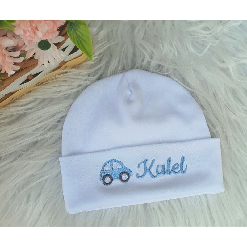 Touquinha bordada personalizada, algodão egipcio macio