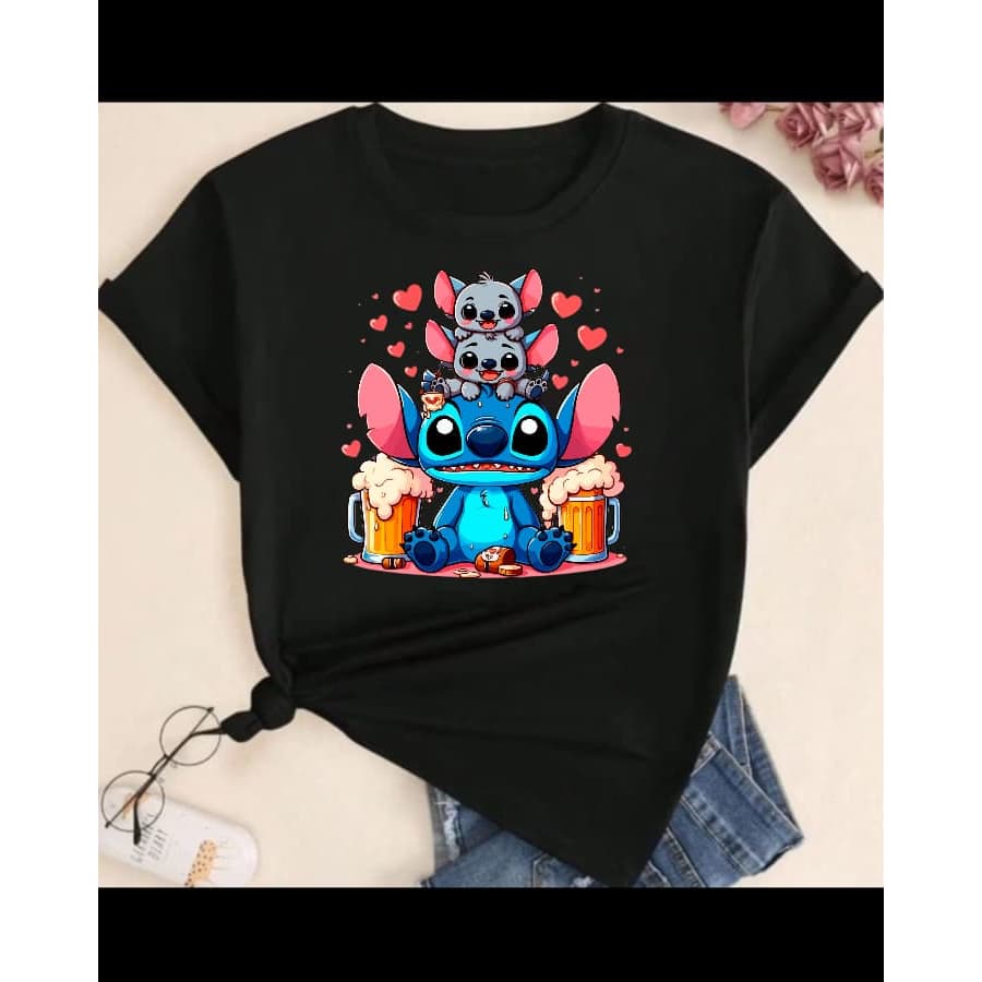 t-shirt feminina roupa adulto personagens stitch moda basica P ao GG