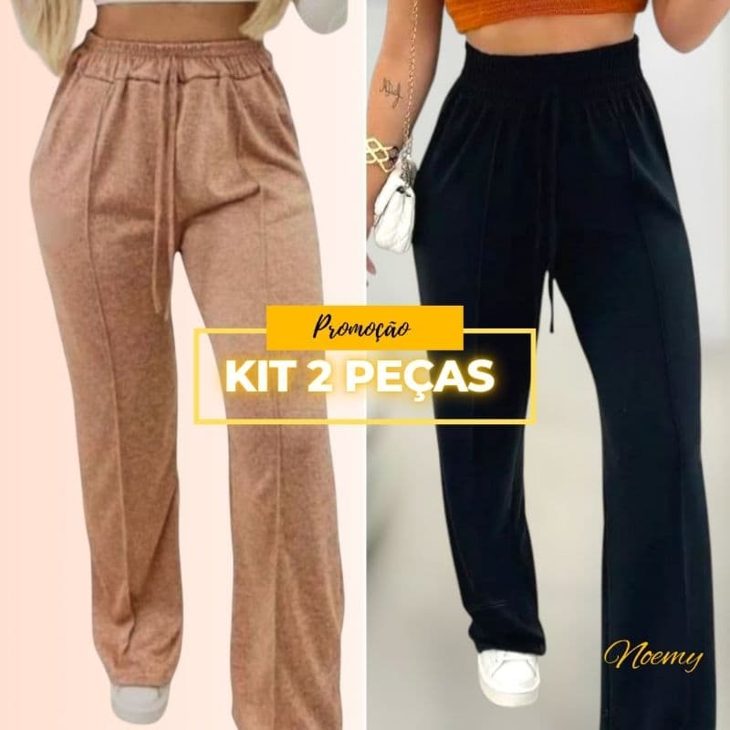 Kit 2 Calças Pantalona Feminina de Inverno | Tecido Lanzinha Quentinho | Conforto e Estilo em Dobro