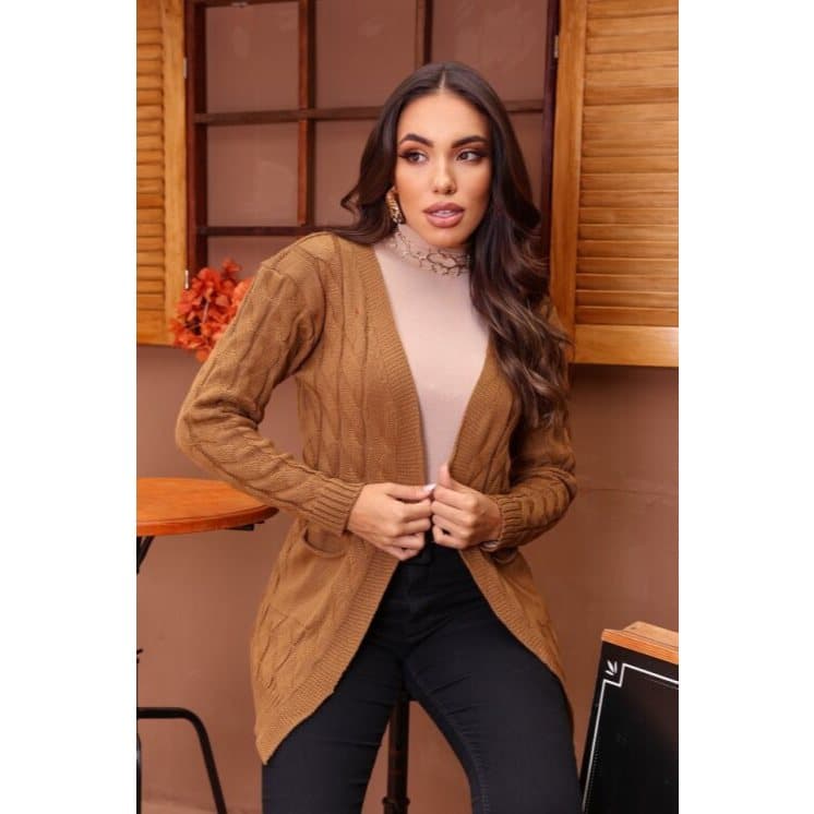 Casaco Cardigan Feminino Manga Longa Tricô Blusa Inverno