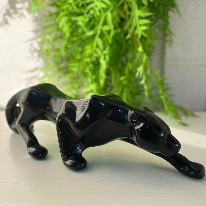 Escultura Pantera Negra Ataque Decorativa em CERÂMICA Preta Decoração Luxo Desing de Interiores