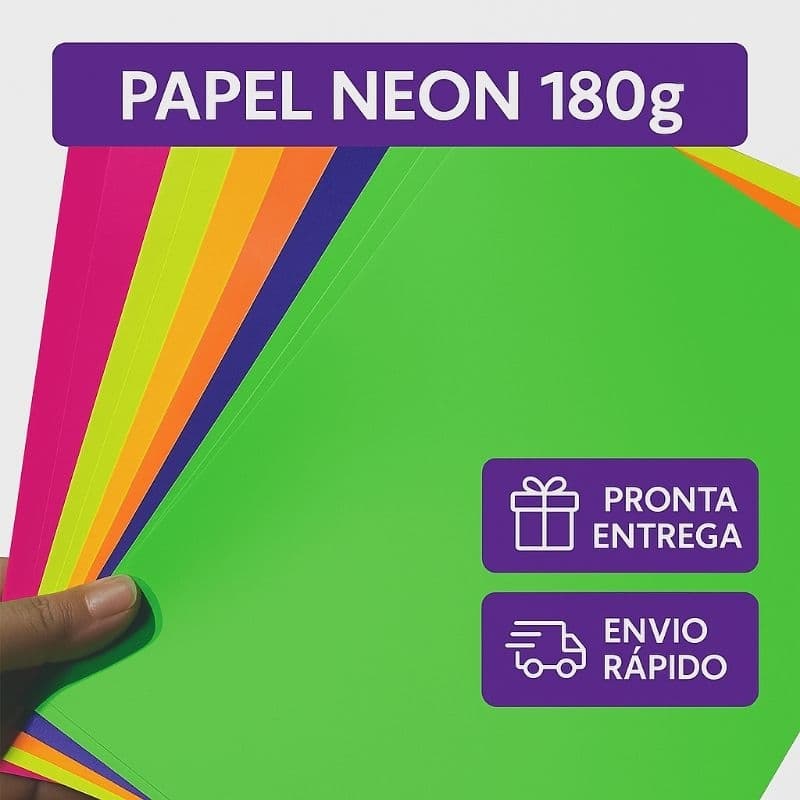 Papel Neon Fluorescente A4 180g - 20 Folhas - Artesanato - Projetos Criativos - Escola - Papelaria