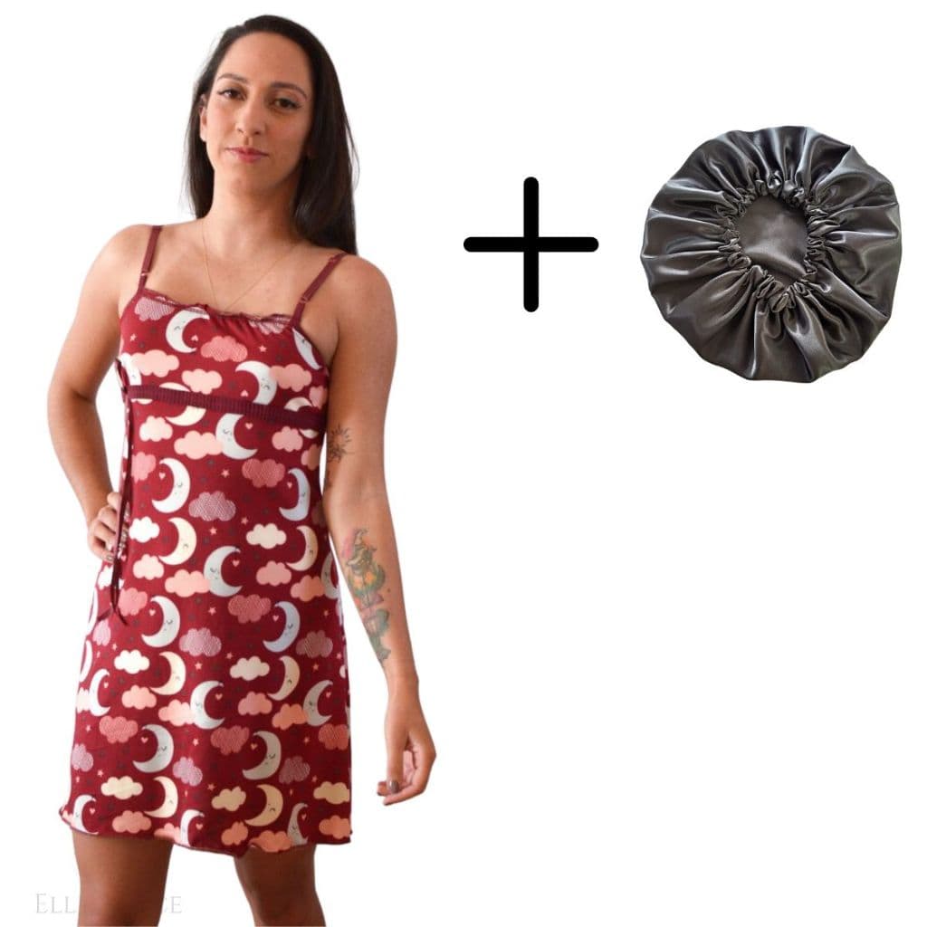 Kit Camisola Suede Alças Finas mais Touca Cetim Dupla Face Dormir Confortável Moda Feminina Pijama