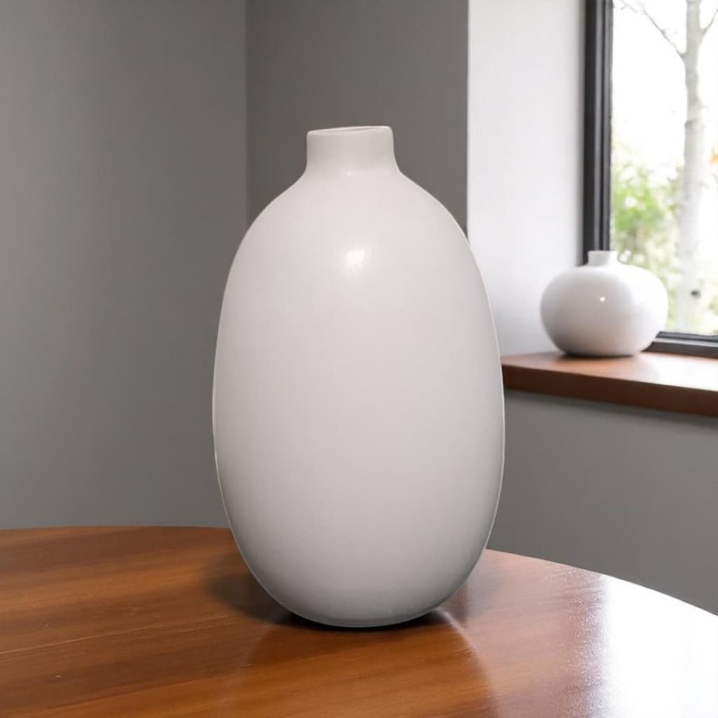 Vaso Redondo Round em Cerâmica 22 cm Branco Fosco Decorativo decoração de Interiores