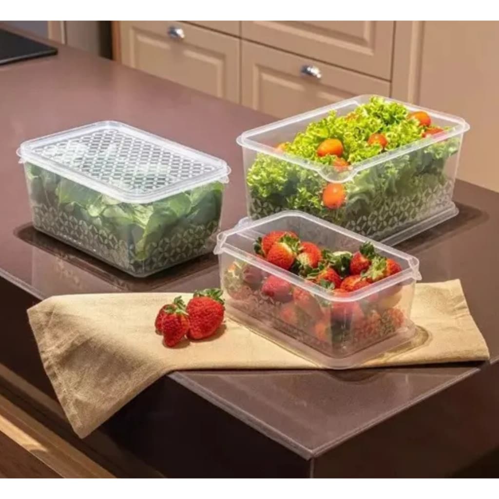 Kit 3 Potes Porta Mantimento Multiuso Com Tampa Transparente Plastico