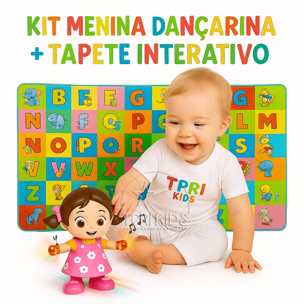 Kit Tapete de Atividades + Boneca Dançarina Fofa Bichinho Musical Bebê Grande Dança Menina Bebê Top