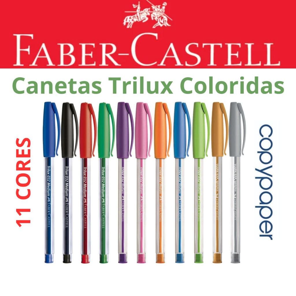 Caneta Faber Castell Trilux Colors 1.0mm Coleção Completa Pastel Prata Ouro Kit Colorido