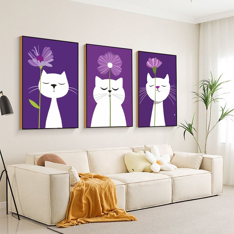 Quadros Decorativos Pintura abstrata de gatinho para sala de estar 4k HD