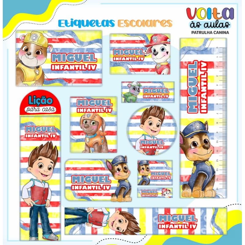 Etiqueta escolar PATRULHA CANINA MENINO- Etiqueta de identificação para matérial escolar Com nome
