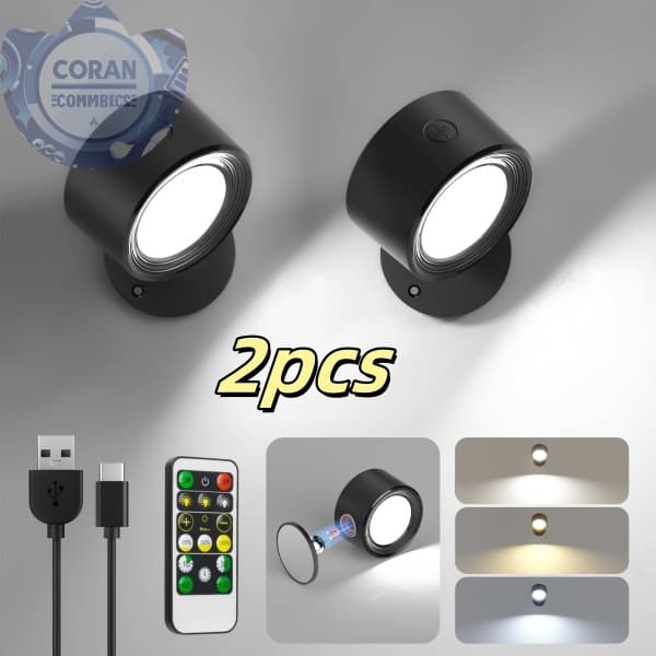 2PCS Lâmpada De Parede Sem fio Com Imã Luz de Leitura LED Moderna Luminaria de Dimmer Alimentada por USB