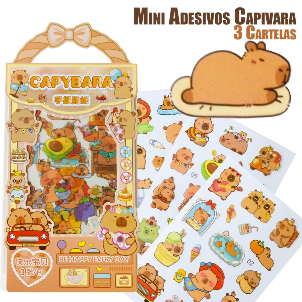 Kit Adesivo Capivara 50 Adesivos Fofos Acetato Transparente