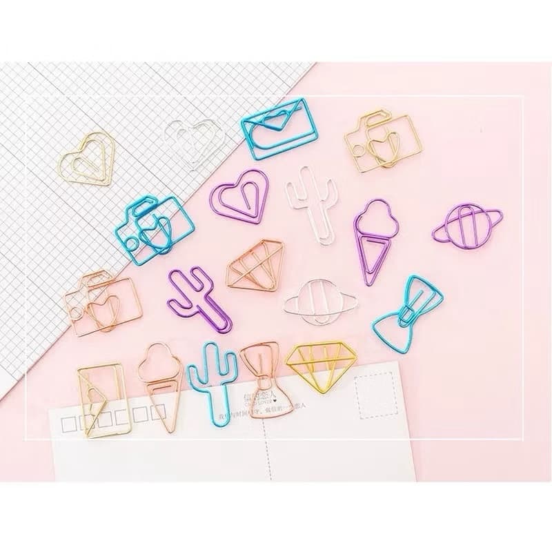 Kit com 10 clipes metalizados prendedor papelaria fofa escritório escolar kawaii