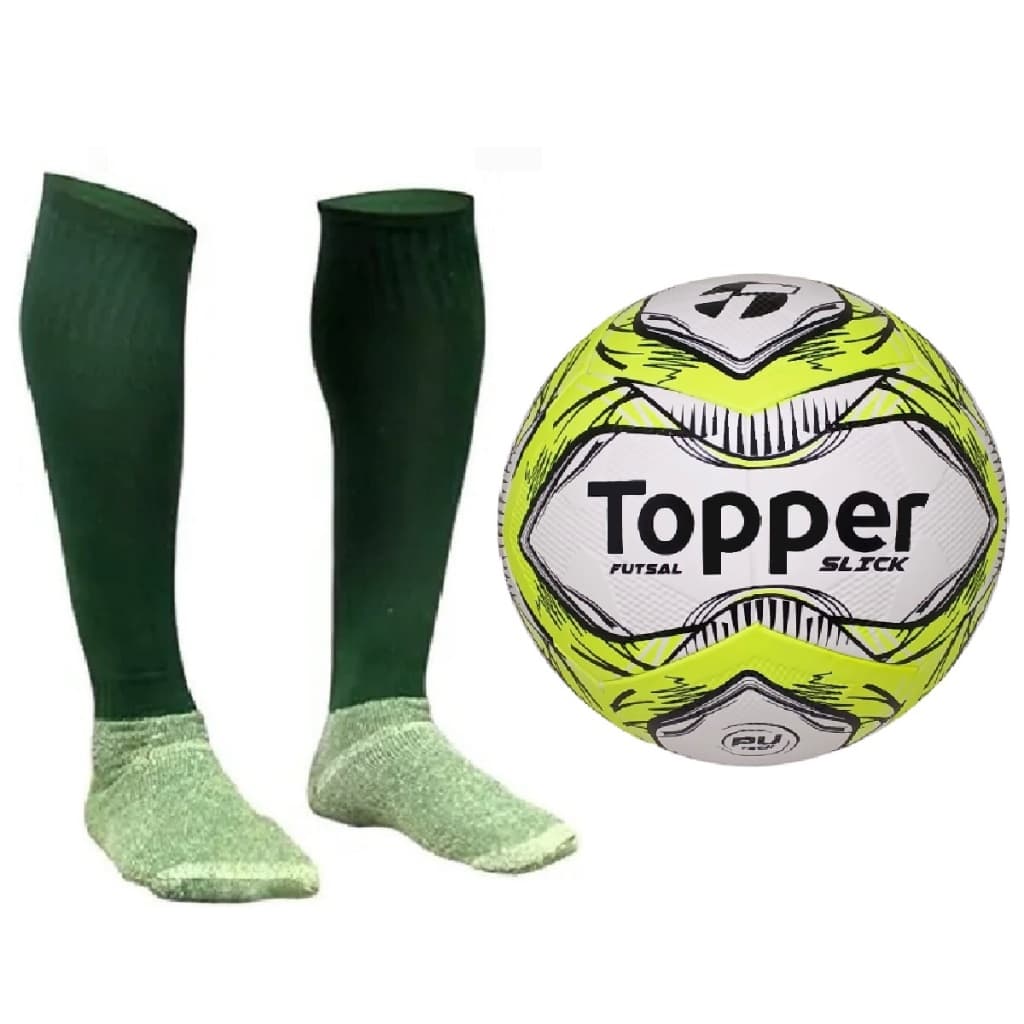 Bola Futsal Topper  Am + Meião Esportivo Vd - Tam 38-42