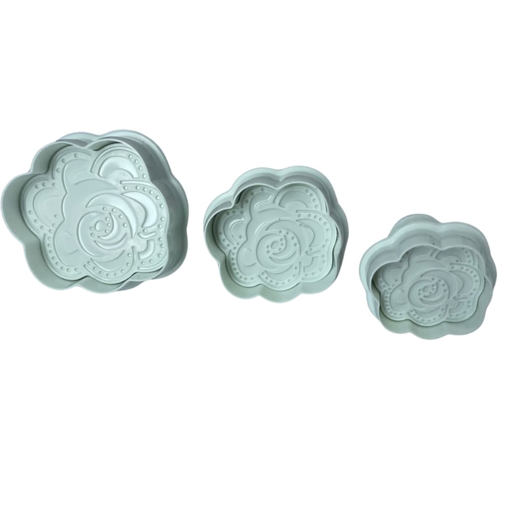 Molde Cortador Ejetor 3D Max Pasta Americana Doce Com 3 Moldes Rosas