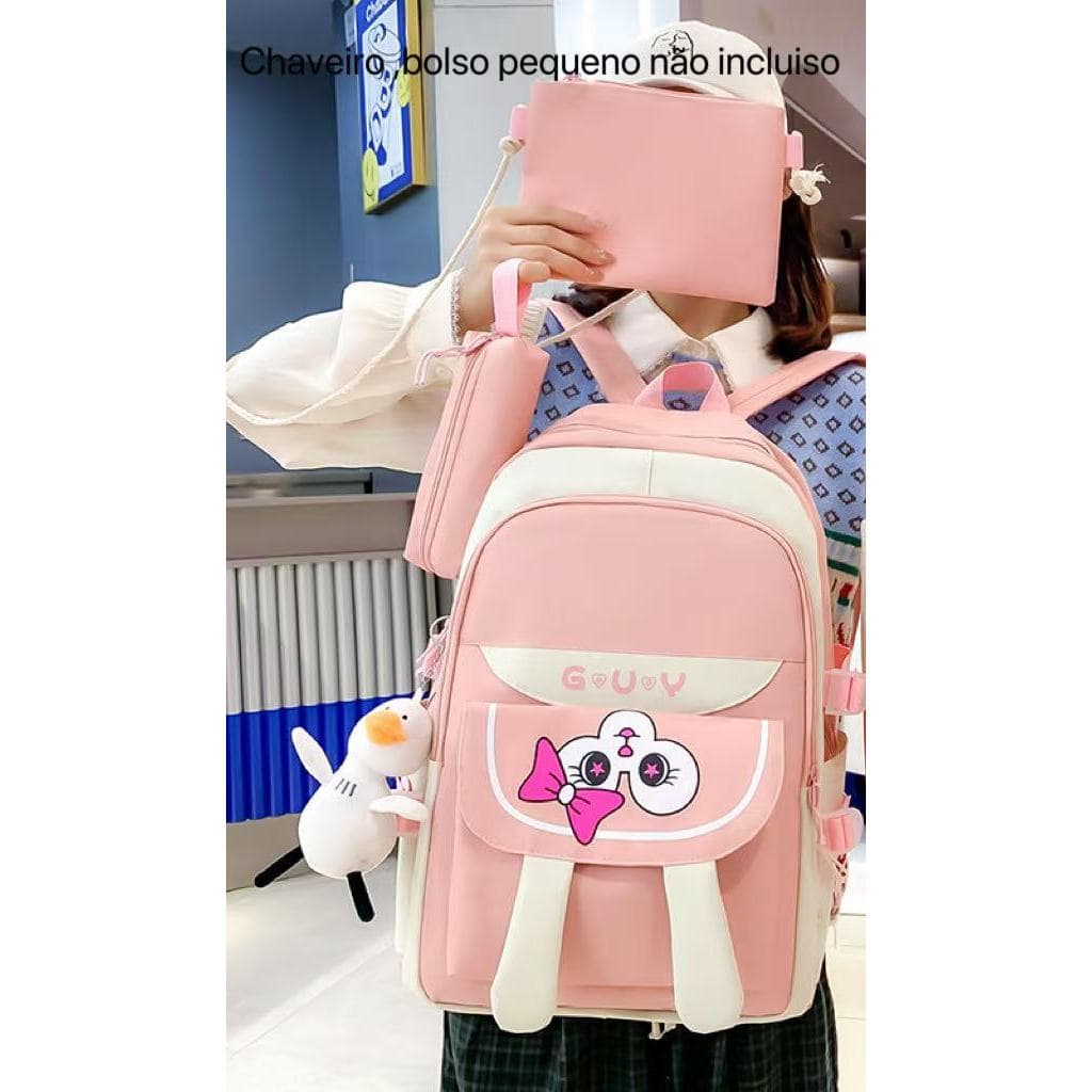 Mochila Escolar Com Estojo De Grande Capacidade Para Estudante Feminina Nylon Impermeavel