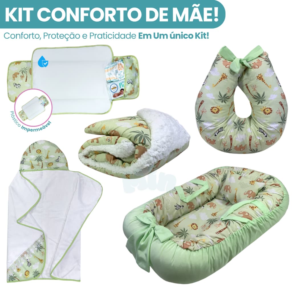 Ninho Redutor + Almofada Amamentação + Trocador Portatil + Toalha + Coberdrom Para Bebê Menino Menina