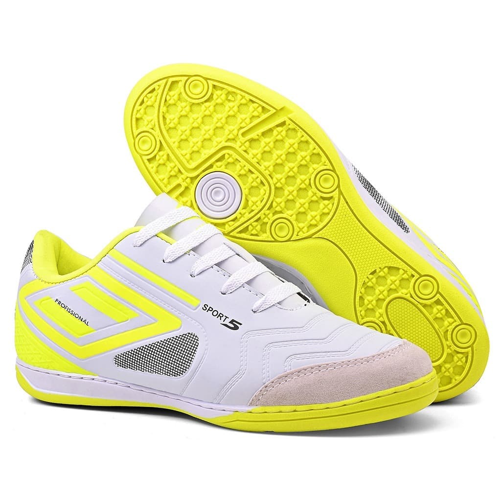 Chuteira futsal Salão PROFISSIONAL LANÇAMENTO BORDADA  pumb 5 Colada e costurada Oferta unica