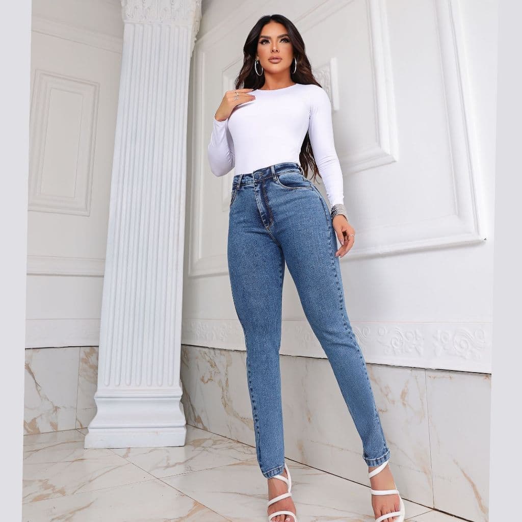 Calça Mom Fit Jeans Feminina Alta Modelagem e Lycra