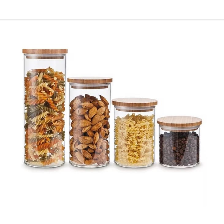 Pote de Vidro com Tampa de Bambu Hermético Organizador Alimentos 1,5 Litros