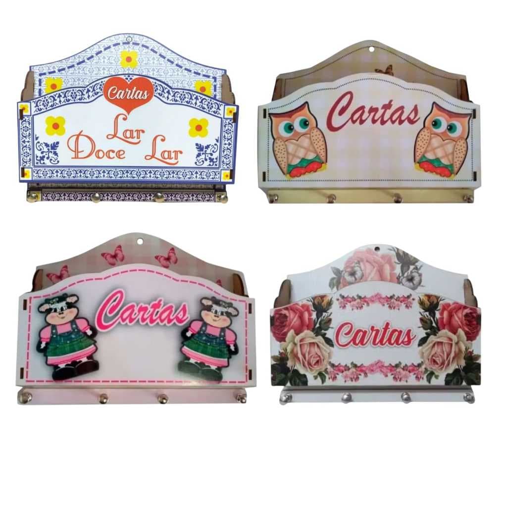 Suporte Organizador Porta Cartas E Porta  Chaves De Parede Em Madeira Linda Decoracao