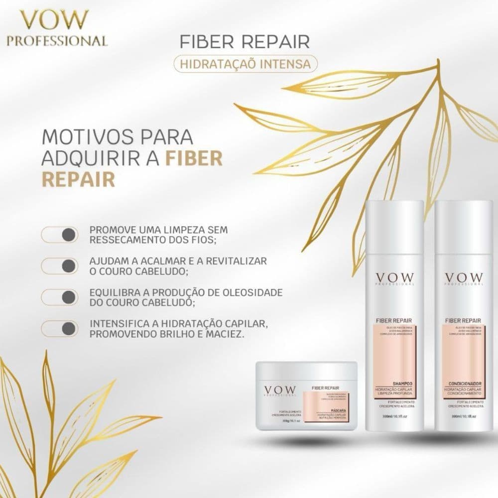Kit Fiber Repair - Hidratação intensa - Cabelos Danificados e Quebradiços - Produto Profissional Vow