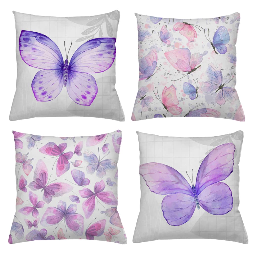 KIT 4 CAPAS DE ALMOFADA  BORBOLETA LILIAS ROSA DELICADA TAMANHO 45X45