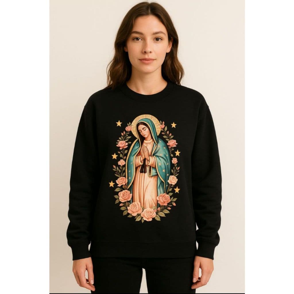 Moletom Gola Redonda Feminino Nossa Senhora Religioso Igreja Minimalista Delicado