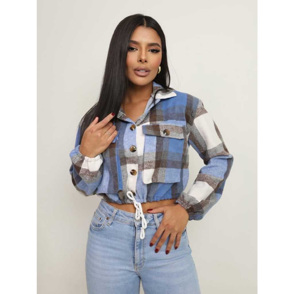 Camisa Xadrez Kaylane FEMININA LÃ BATIDA com bolsos e cordão Festa junina