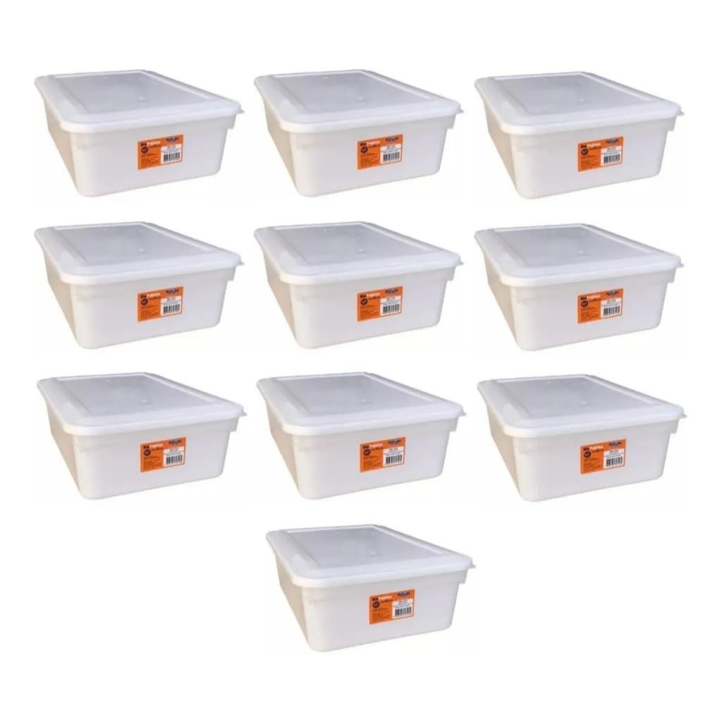 KIT 10 CAIXAS ORGANIZADORES C/TAMPA 10 LITROS  0316- PLEION