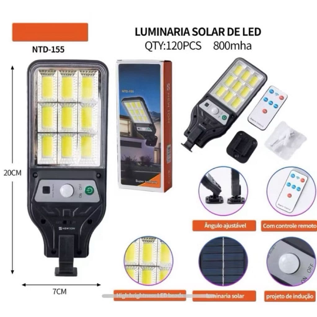 Kit 2 Luminária Led Nova energia solar Poste Rua Parede Sensor 180 Led Controle