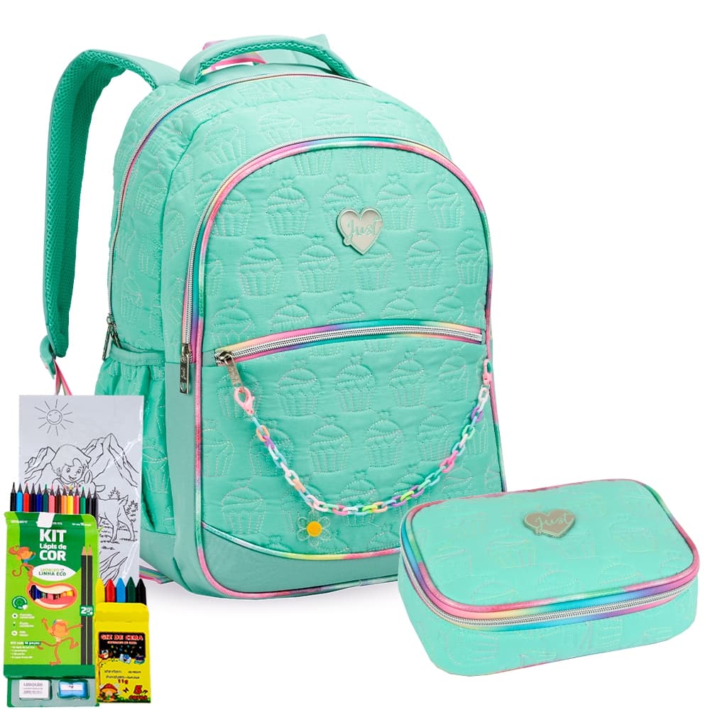 Kit Mochila Costas Estojo Box Colorida Just Teen Meninas Lançamento 2025