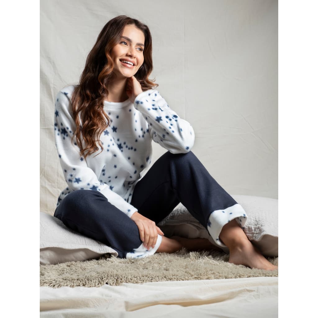 Pijama Feminino em Soft Peludinho Fechado Longo de Inverno Dormir Quente