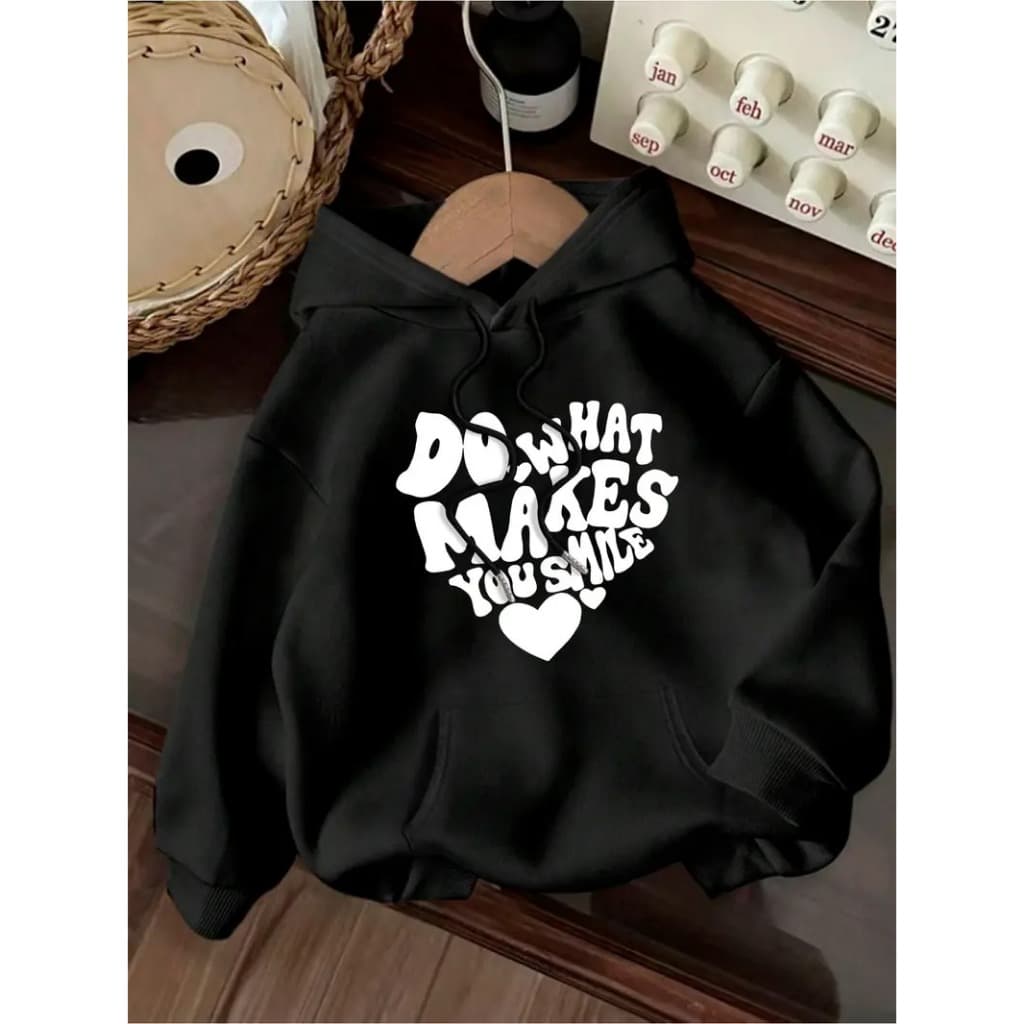 Moletom Unisex com estampa gráfica "What Makes You Smile" - Pulôver casual com cordões, perfeito para outono e inverno