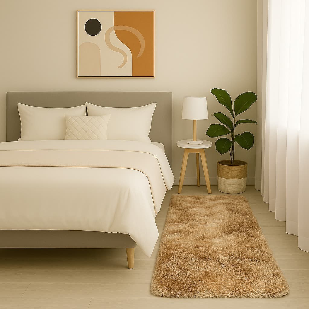 Passadeira Beira de Cama Sala Quarto Corredor 2 Metros Felpudo Antiderrapante  Macio - Bege Mesclado