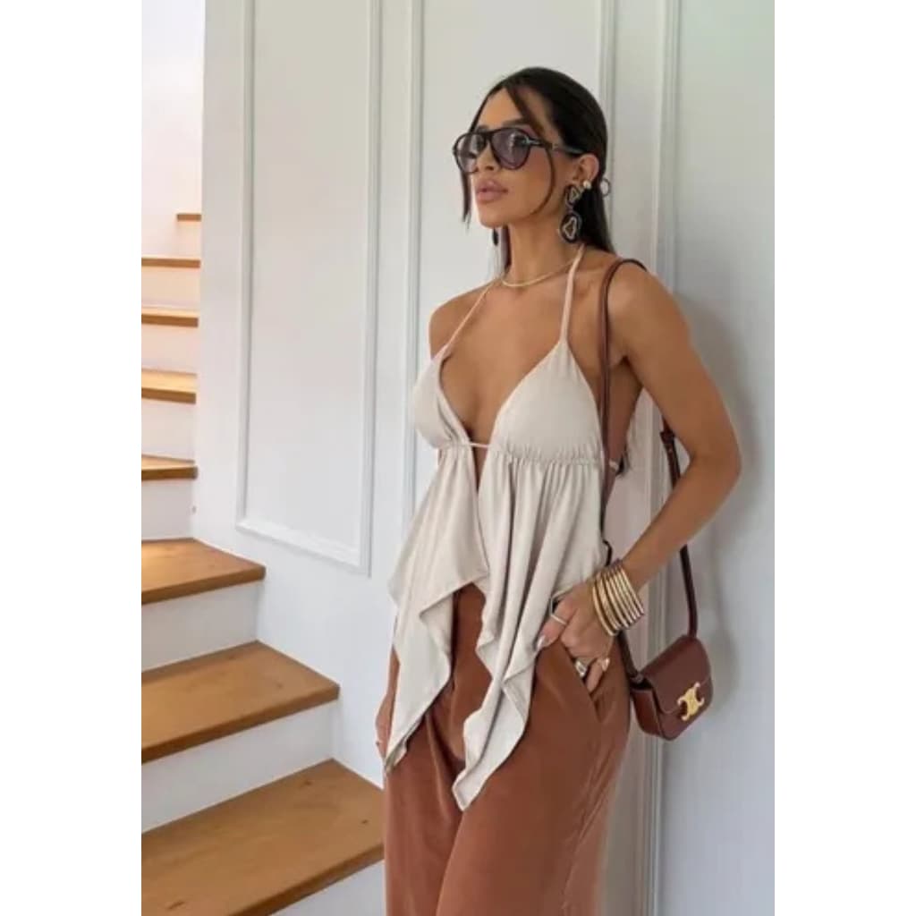 Cropped Bata Cortininha Frente Única Decote Aberto Boho Chic